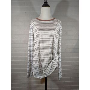 Hem & Thread Top Women‎ Sz L Long Sleeve Gray Stripe Casual Shirt